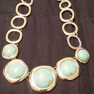 Faux Turquoise and Silver Choker Necklace